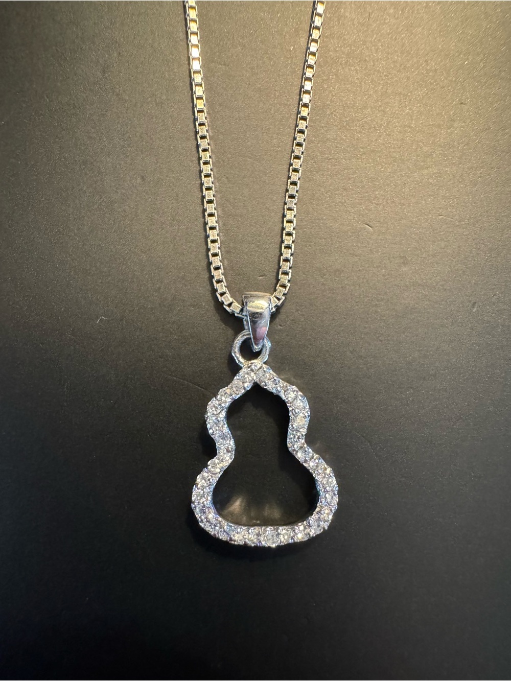 925 Sterling Silver Pavé CZ Gourd Pendant Necklace - 18” Box Chain
